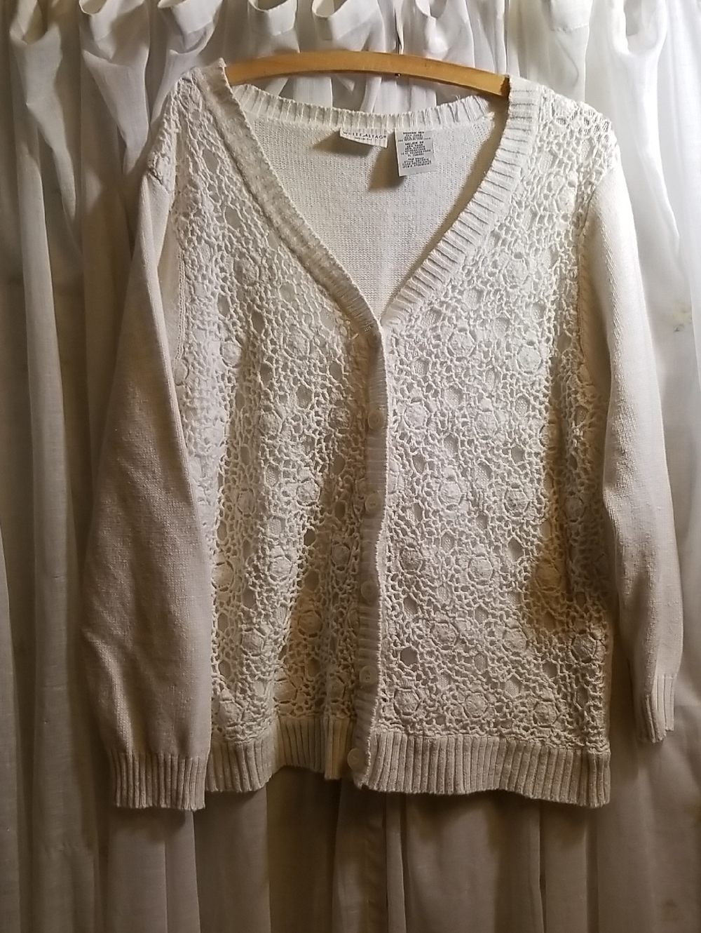 Cream Lace-Front V-Neck Women's Cardigan Sweater